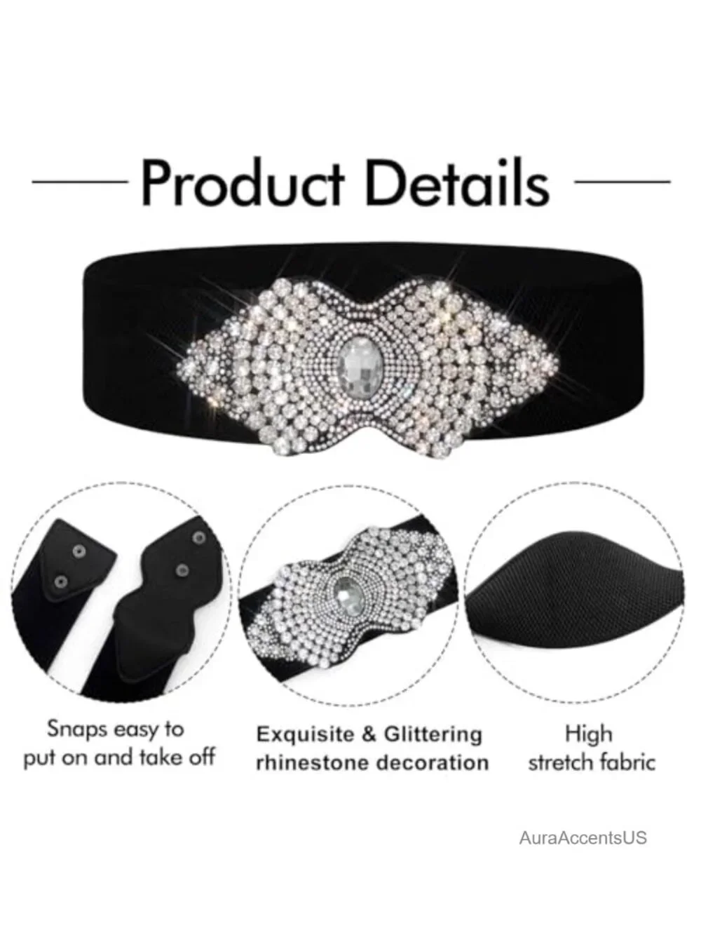Rhinestone Flower Crystal Waist Belt - Elastic Stretch Wide Belts
